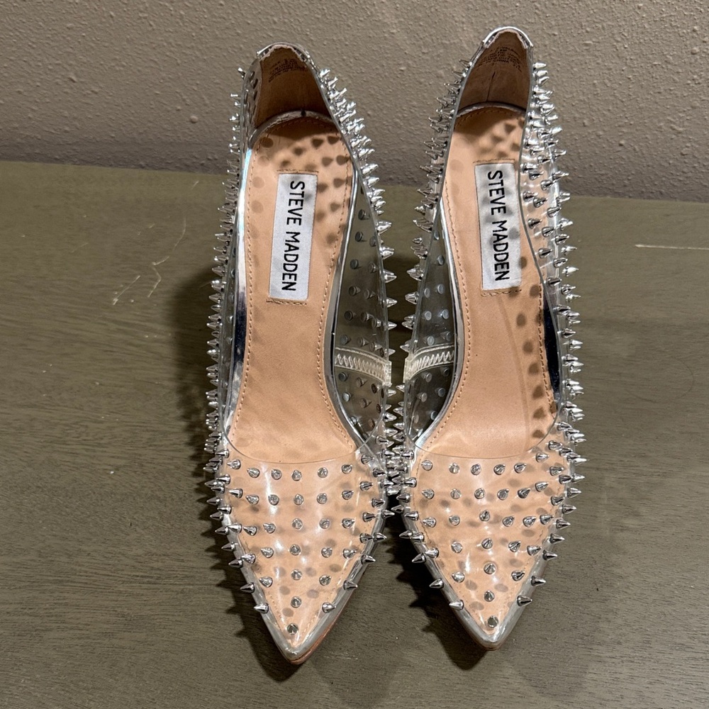Steve Madden Transparent Silver Studded Heels - Picture 2 of 7